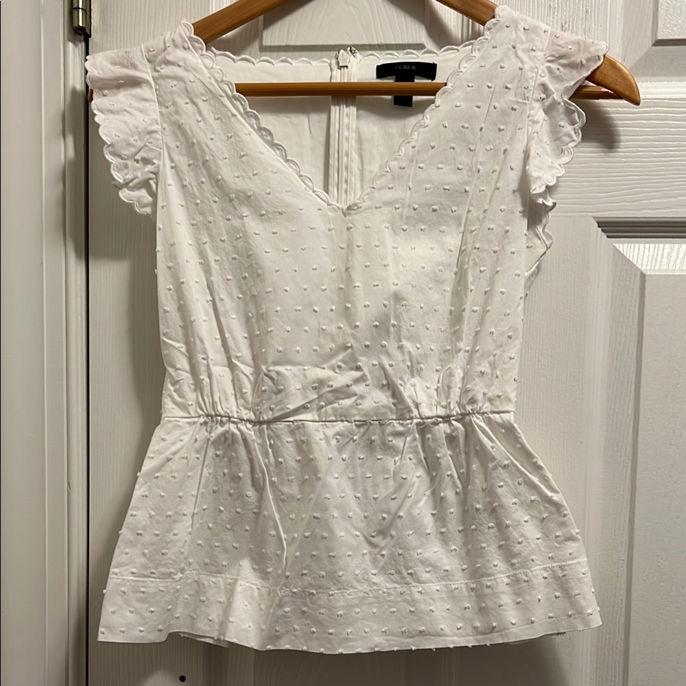 J. Crew White Flutter Sleeve Peplum Cotton Blouse